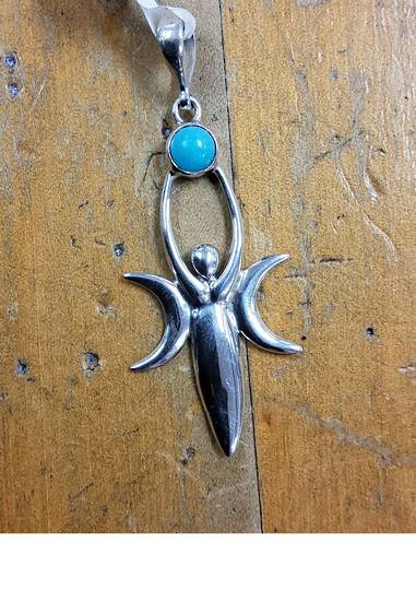 Sterling Silver Turquoise Moon Goddess Pendant